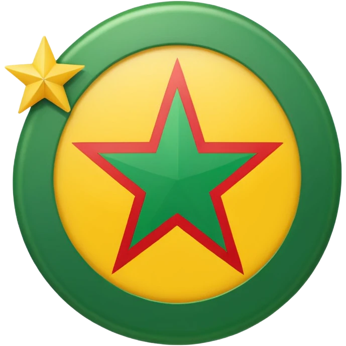 Red background with a green bonded cricle in the middle that inside the green bonded circle is yellow and inside the yellow there is a red star that its edges touches the green bonded circle , its a flag emoji