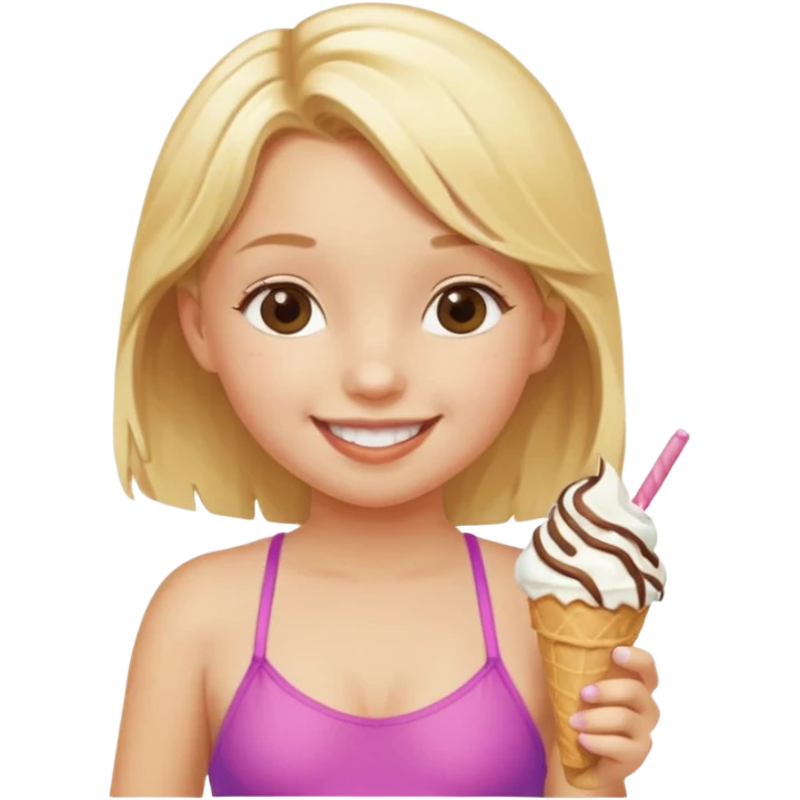 girl kid blone haired swimsuit, eating ice cream, sun emoji