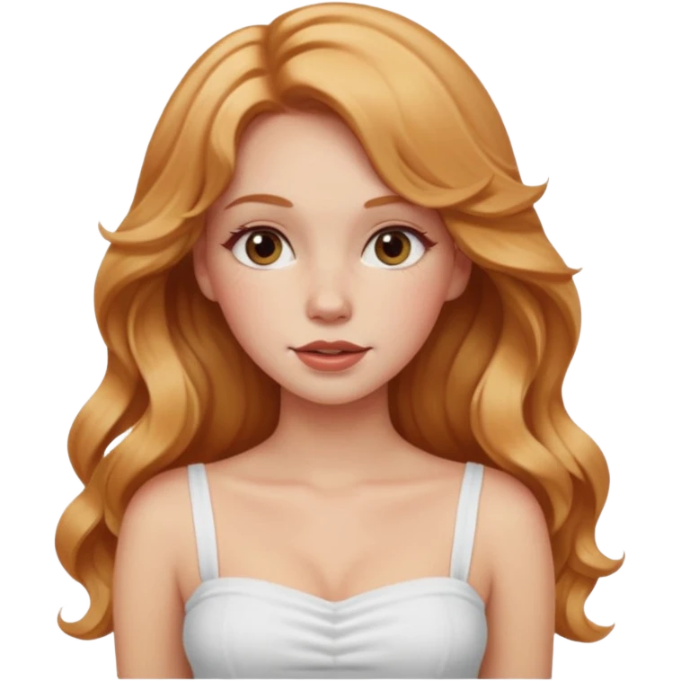 white girl with strawberry blonde super long wavy hair, white tube top, blushed cheeks emoji