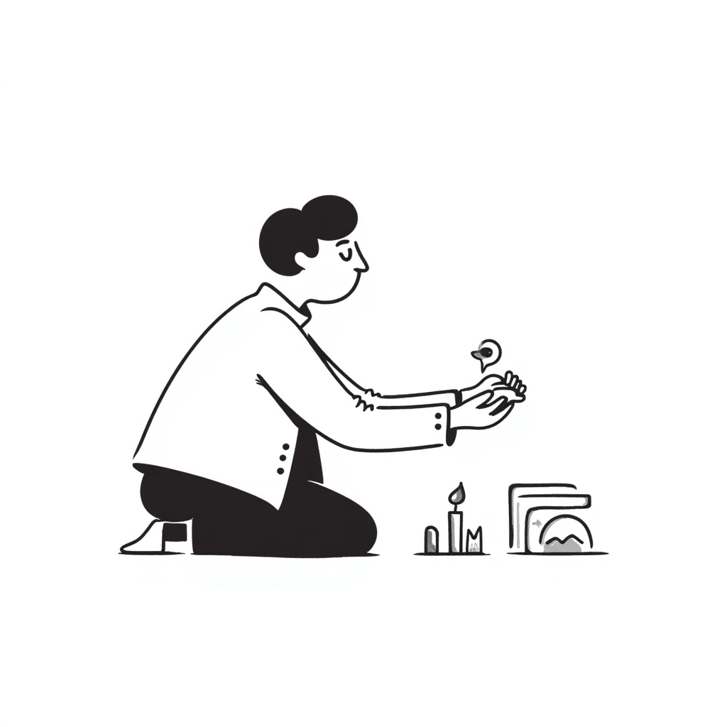 hand-drawn doodle of a perfectionist organizing objects in a straight line, neat and tidy, with text 'perfectionniste' emoji