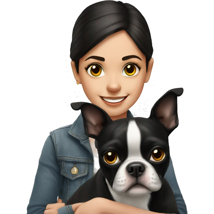 black boston terrier with girl emoji