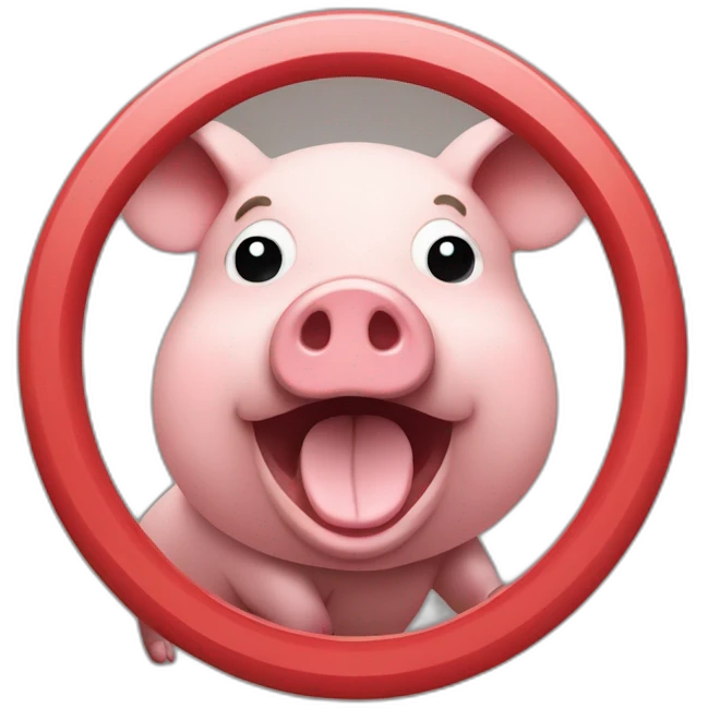 Draw a no-entry sign with a pig in the center that is talking on a cellphone. emoji