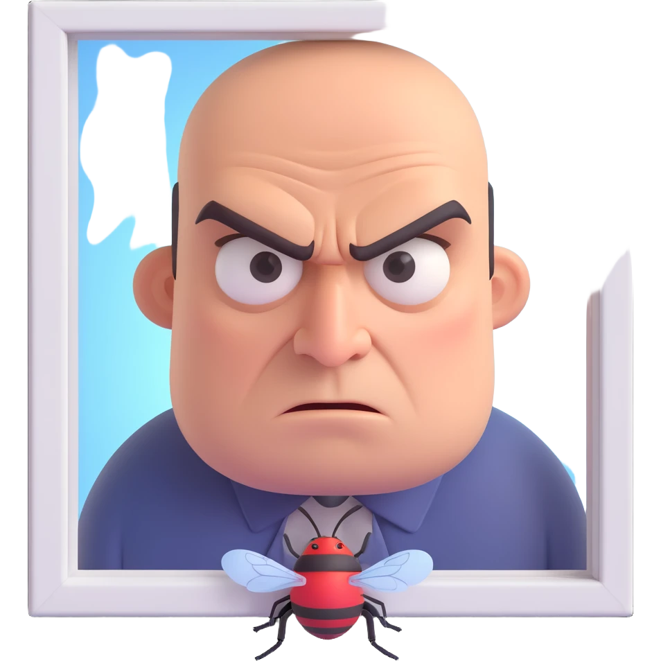 angry man, a fly on the window emoji