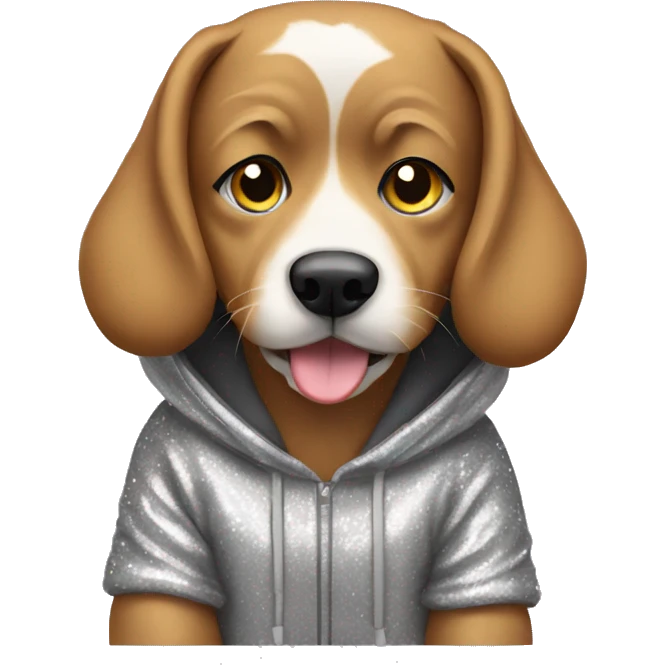 Dog wearing a glitter hoodie emoji