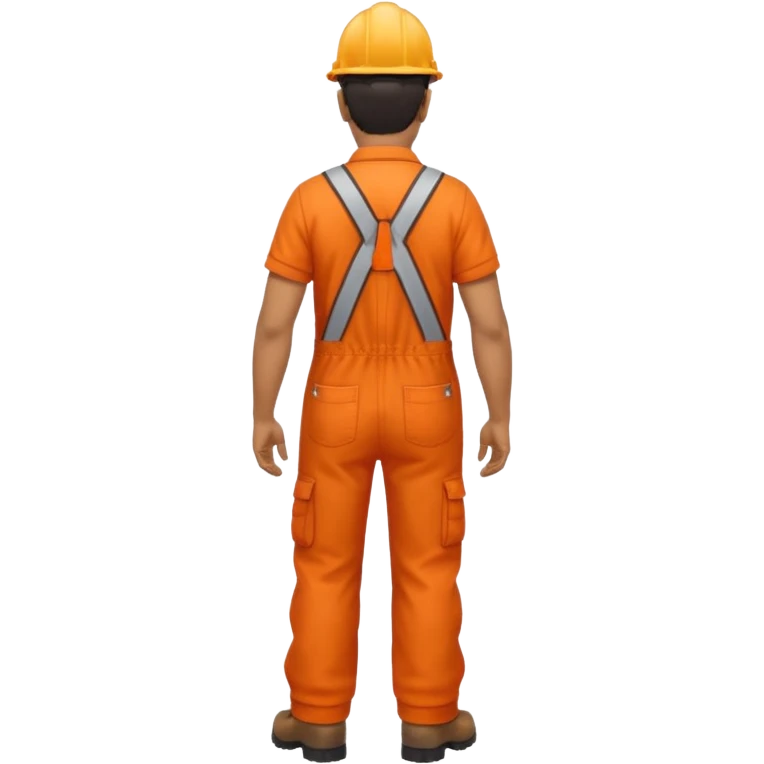 Indian male railway engineer orange overalls, boots walking back view emoji