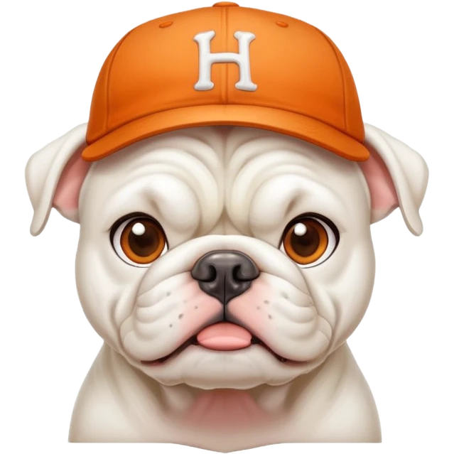 Only white BULLDOG, with orange baseball hat, H emoji