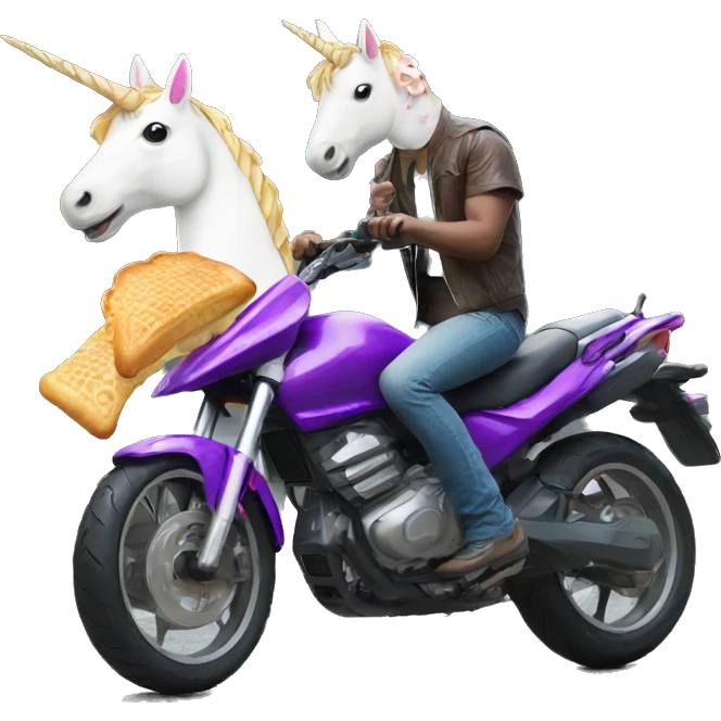 unicorn on a motorbike eating taiyaki emoji