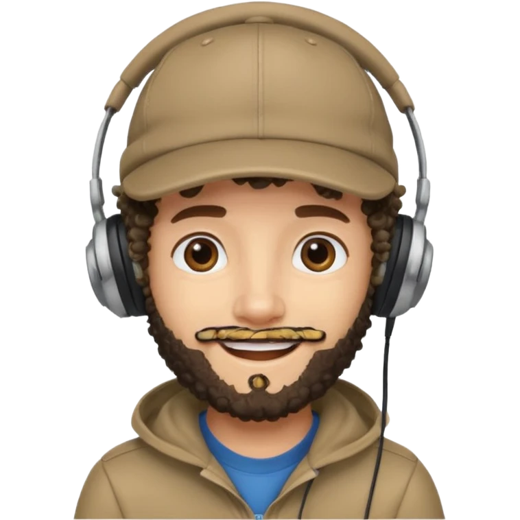 curly haired with headphones in and beard boy with cap emoji