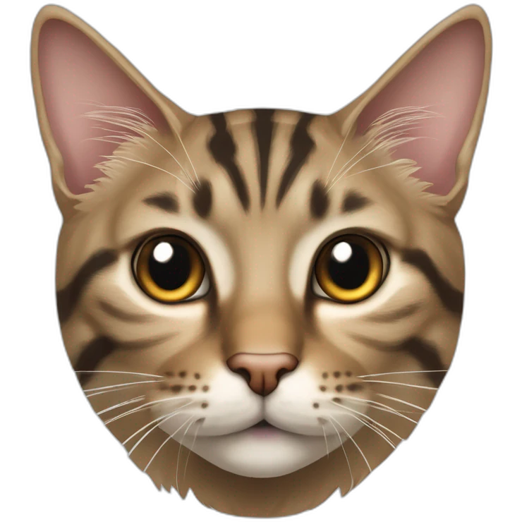 Cat Breed Tabby Ears Slightly pointed and sharp in shape Eyes Large and intense, with a strong gaze Whiskers Very long Chin Sharp with distinct lines emoji