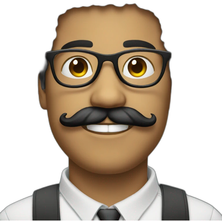 Man with black hair Afro and glasses and moustache  emoji