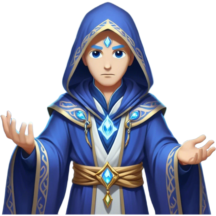 Clash of Clans aesthetic friendly Mage Portrait Emoji, With an enigmatic, slender build draped in flowing mystical robes adorned with arcane symbols, piercing eyes and a determined aura, his face rendered in a natural skin tone (not yellow), Simplified yet sharply defined features, highly detailed, glowing with a cool, otherworldly radiance, high shine, wise and resolute, stylized with an air of ancient sorcery, focused and mystical, soft glowing outline, capturing the essence of a powerful mage ready to unleash enchanted spells on epic adventures! emoji