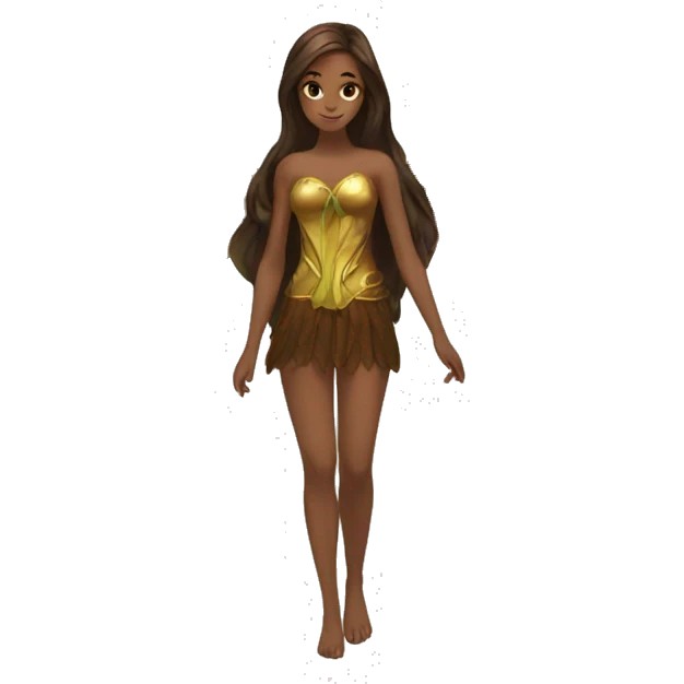big wings, Beautiful, fairy, gold, brown, dark green, green, long hair emoji