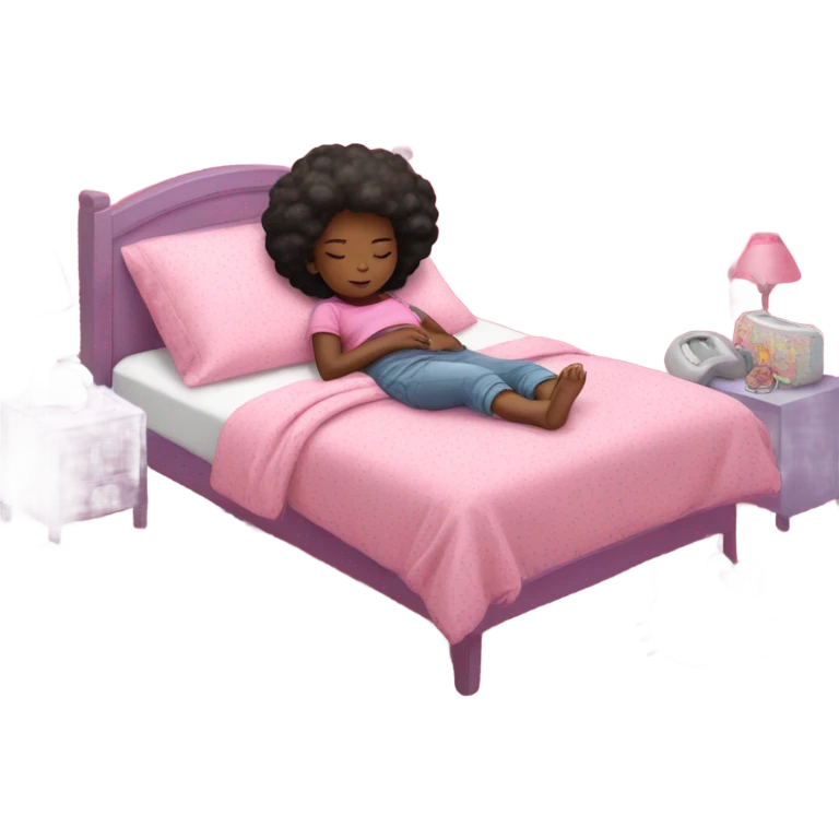 Black girl sleeping in a pink hello kitty bed emoji