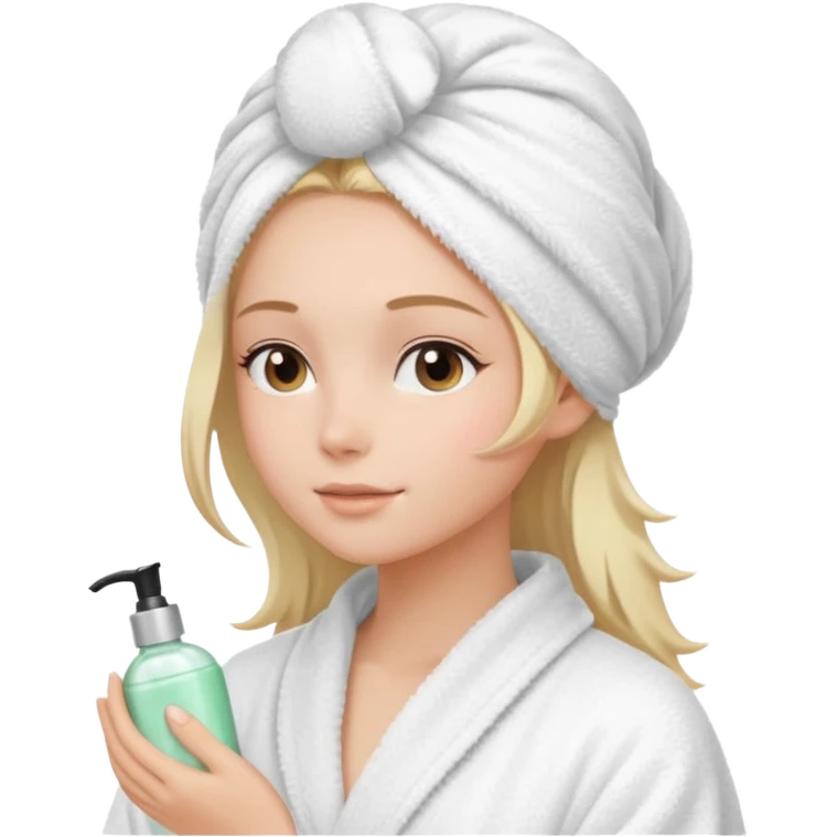 girls side profile  in robe and her hair in a towel with skin care on  emoji