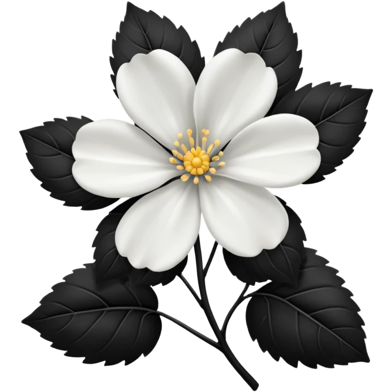 White flower with black leaves emoji