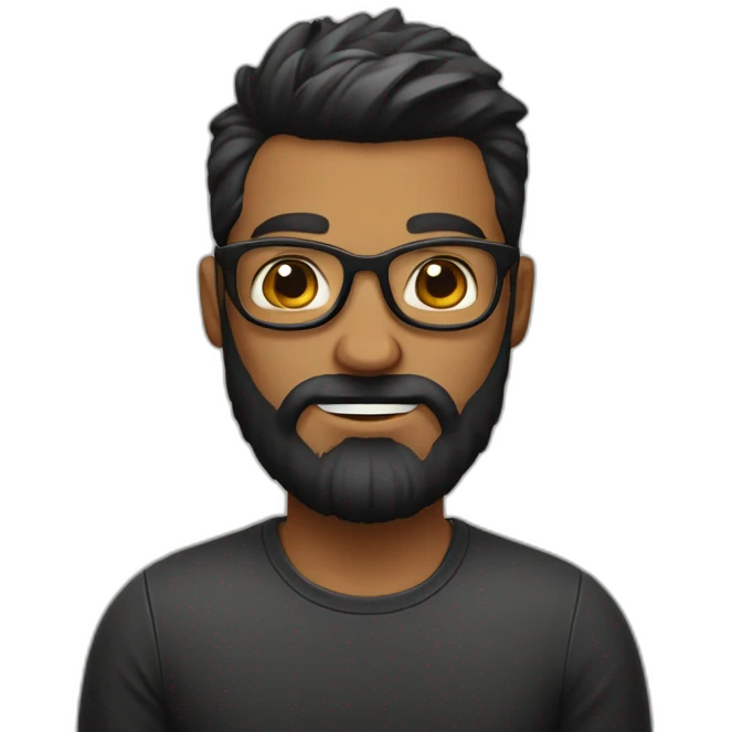 Genera un emoji de un hombre estilo hipster, con cabello negro, barba completa pero corta, color de piel caucásica, sin anteojos emoji