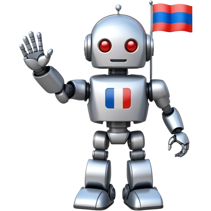 Futuristic robot holding a Russian flag emoji