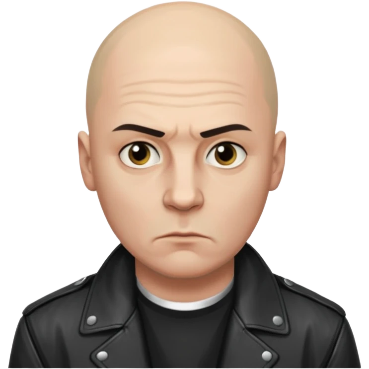 Bald Russian 1990s gangster emoji, leather jacket, , serious face emoji
