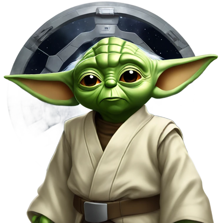 Yoda standing on top of tie fighter in space emoji