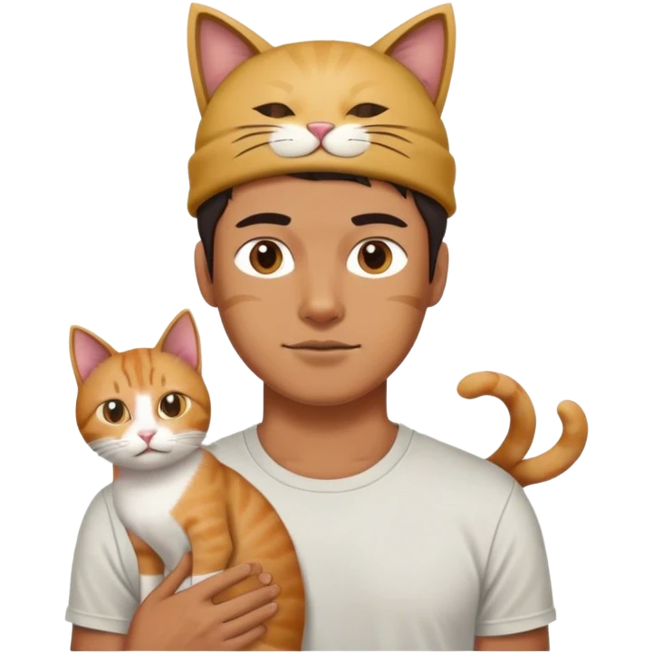 He have on the head cat with T-shirt emoji