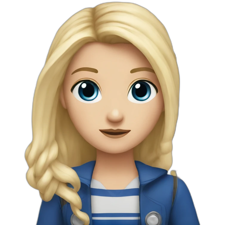 joven rubia de ojos azules y pelo largo a punto de entrar en la tardis emoji
