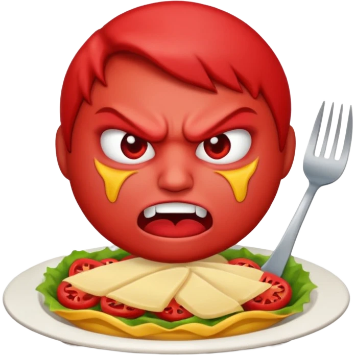 Angry emoji that’s eating a lot of food emoji