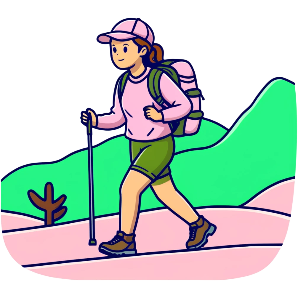woman hiking wearing light pink clothes emoji