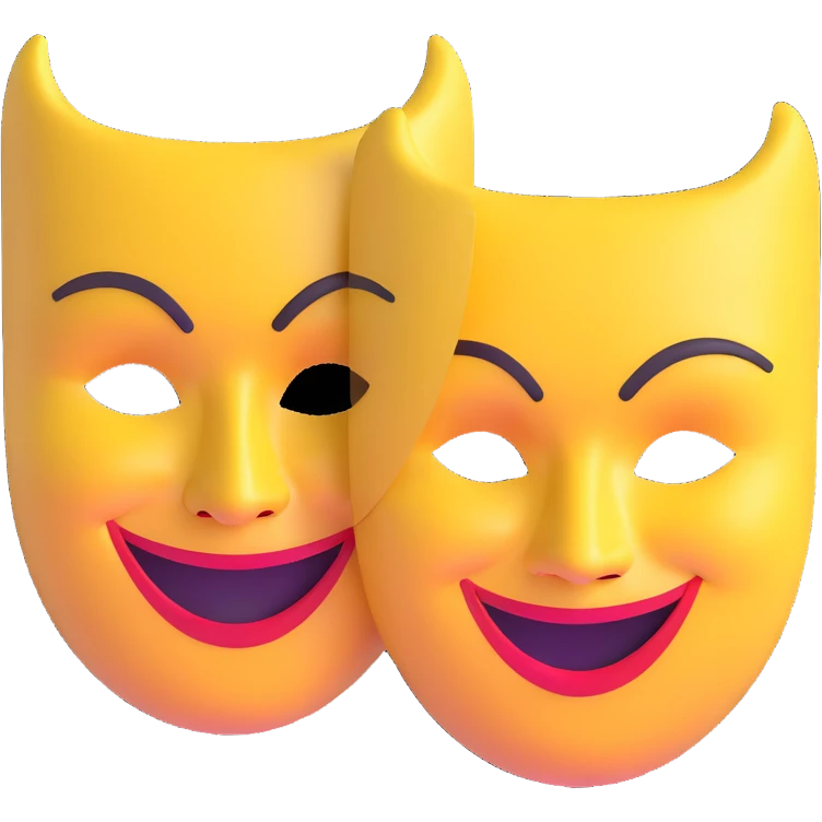drama masks showing extreme emotions - one with exaggerated smile, one with dramatic frown emoji