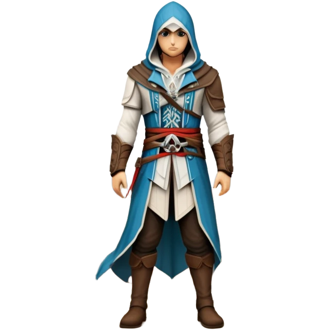 icon featuring Assasin's Creed in an iconic assassin's hood, standing tall against the backdrop of Florence. The design captures the essence of adventure, with intricate details of historical architecture and a sense of mystery. The character is poised, ready for action. transparent background. emoji