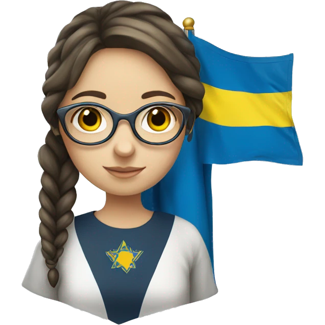 Ukrainian girl with glasses holding Israeli flag  emoji