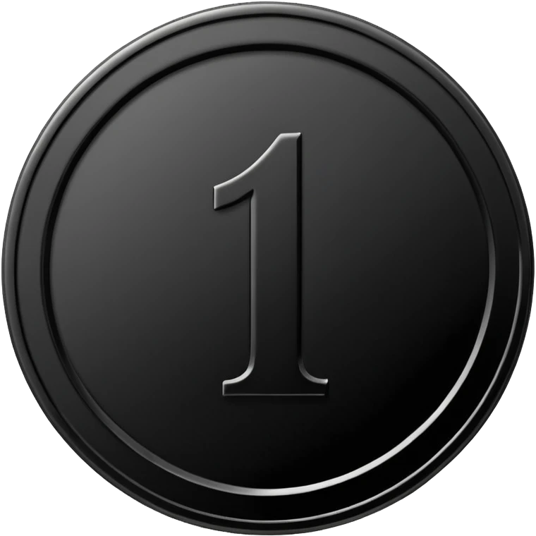 Emoji icon of a black coin with engraved number 1, minimalist style, isolated emoji
