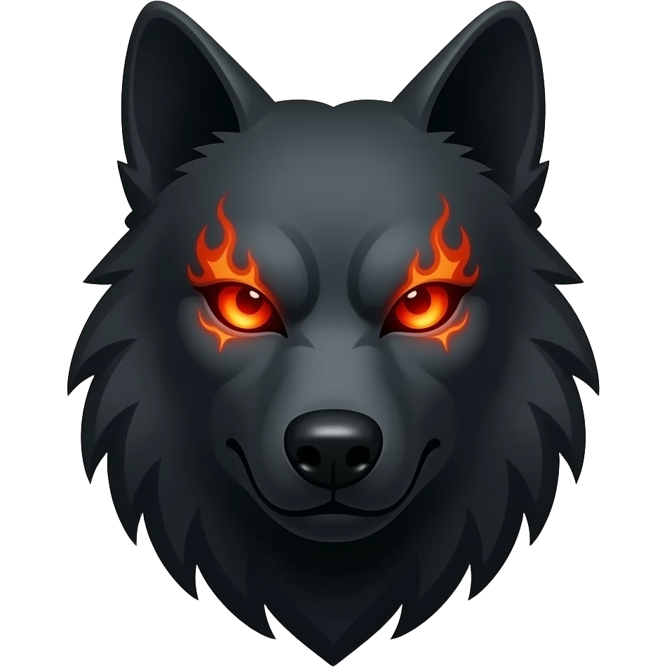 Dark and black Sinister hellhound wolf head with fiery red eyes. Fantasy emoji