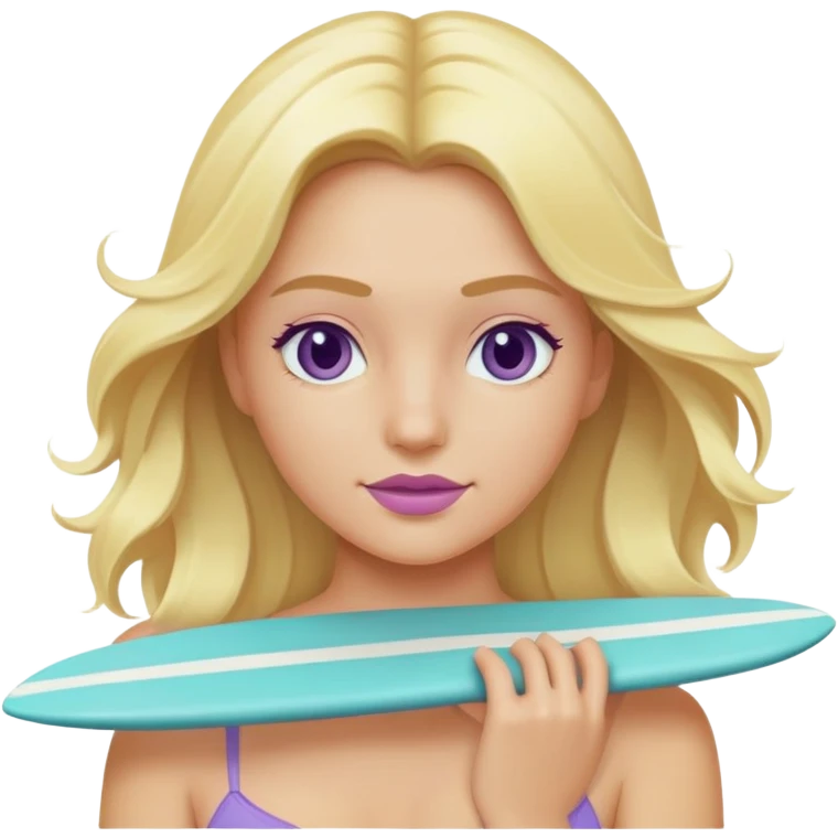 j'aimerais un émoji de surfeuse blonde qui a une combinaison bleu vert d'eau pastel avec les bras violets pastel sil te plait emoji