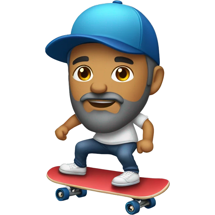 latino guy with gray beard and baseball cap riding a skateboard emoji