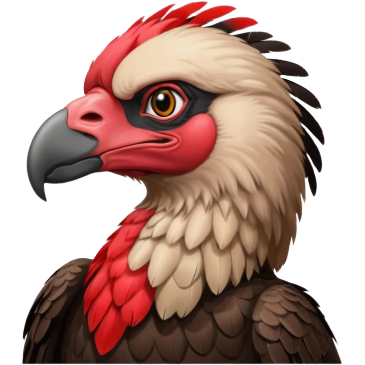 mature vulture with black and red feathers looking straight ahead. emoji