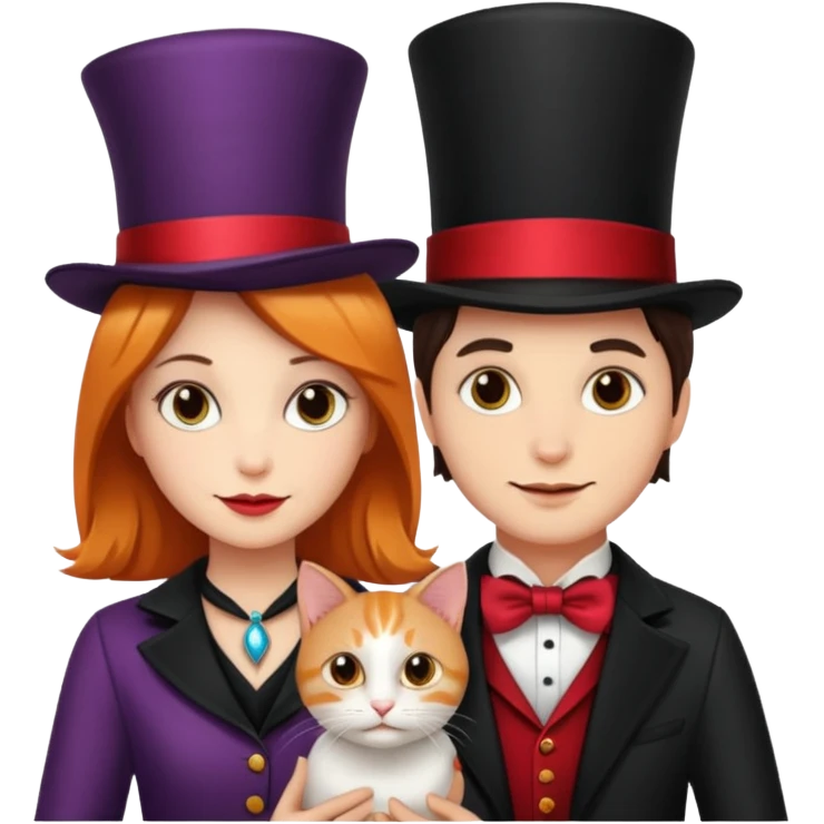 magician couple and their pet cat emoji