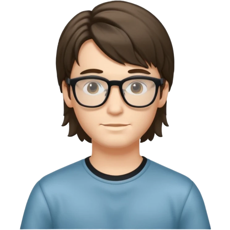 Beautiful thin boy, fair skin, glasses, and a mullet hairstyle  emoji