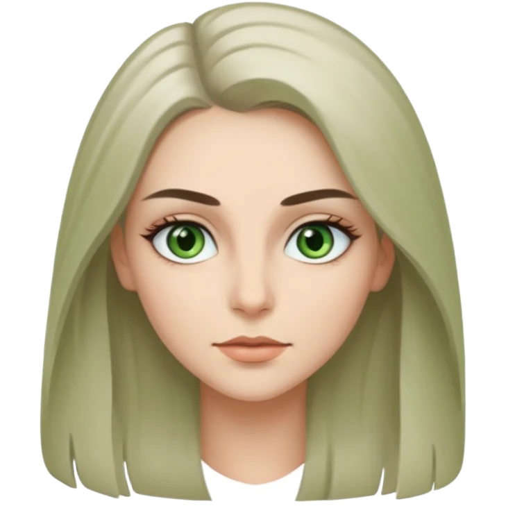 женщина с зелёными глазами, красивыми бровями, серо-бежевыми волосами длинными, с асимметричным пробором   emoji