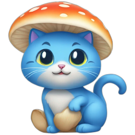 Blue little cat have mushroom emoji