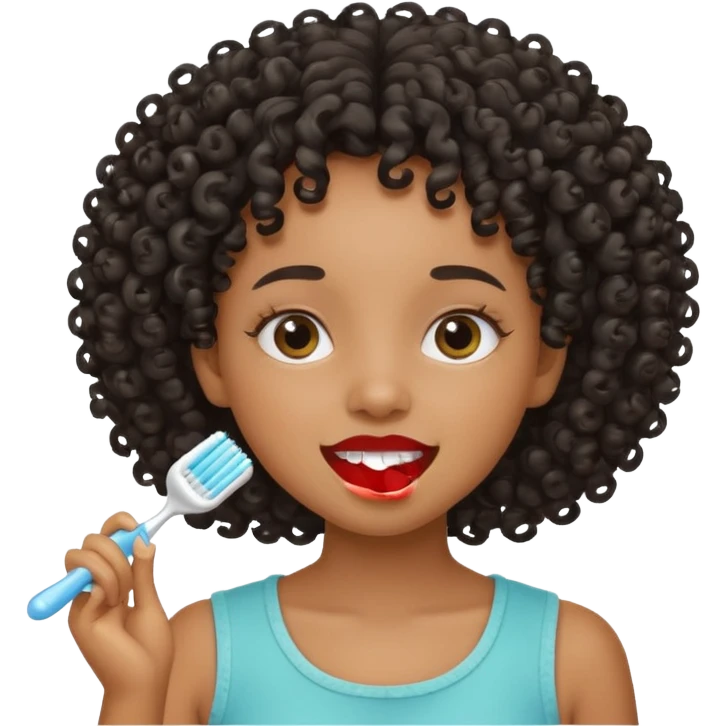 Black girl with curly hair brushing her teeth  emoji