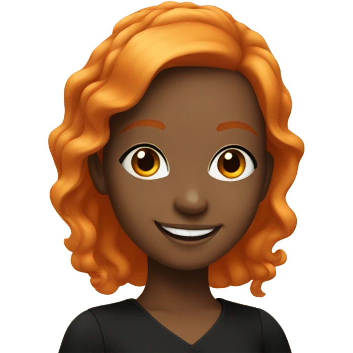 smiling girl in black dress with orange hair emoji