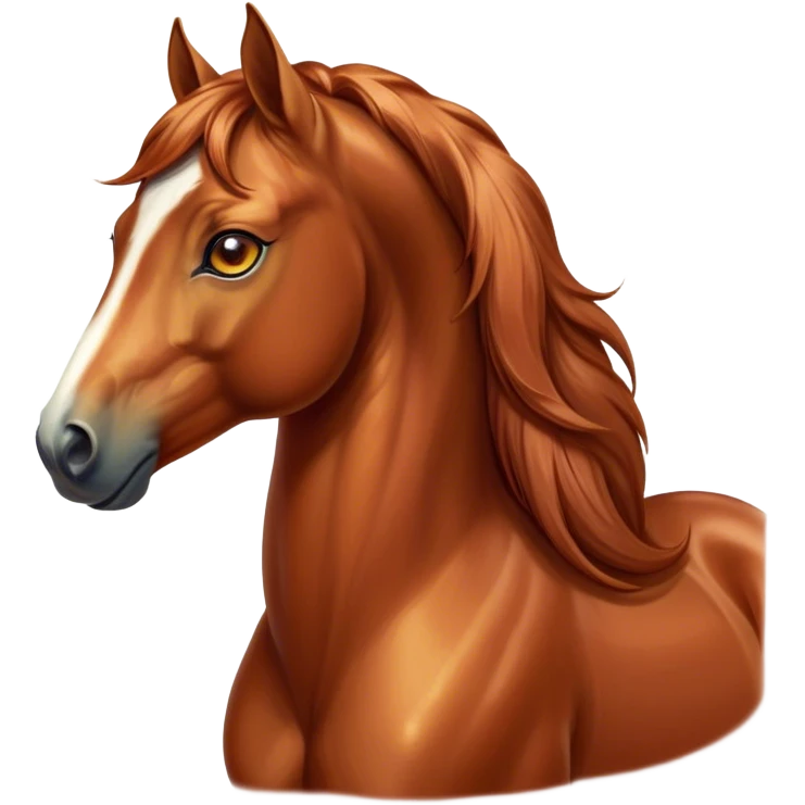 Cinematic Elegant Chestnut Horse Portrait Emoji, Head held high with a serene, graceful gaze, showcasing a magnificent chestnut fur with a radiant shimmer, flowing mane and tail, and luminous amber eyes that exude beauty and grace, Simplified yet majestically refined features, highly detailed, glowing with a soft, ethereal light, high shine, poised and breathtaking, stylized with an air of pure elegance, capturing the essence of a stunning and graceful steed, so beautiful it feels like it could gallop out of the screen with effortless charm! emoji