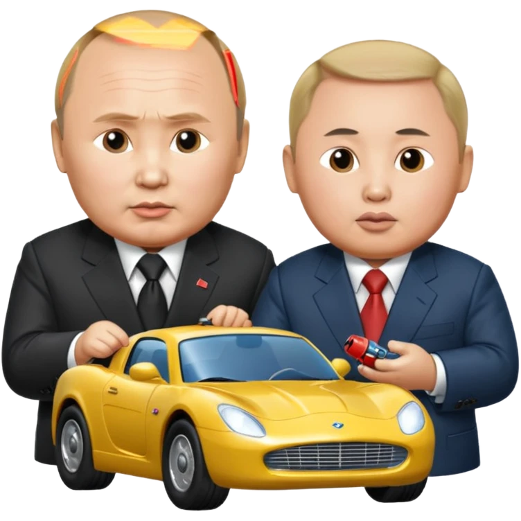 Vladimir Putin and Kim jong un sit and plays with toys cars emoji