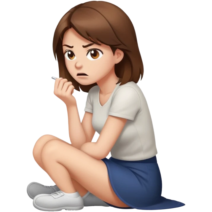 angry woman with brown hair sitting on a floor avoiding conversation in profile emoji
