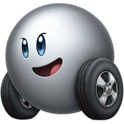 Metal cute Kirby ball driving on 4 car wheels emoji