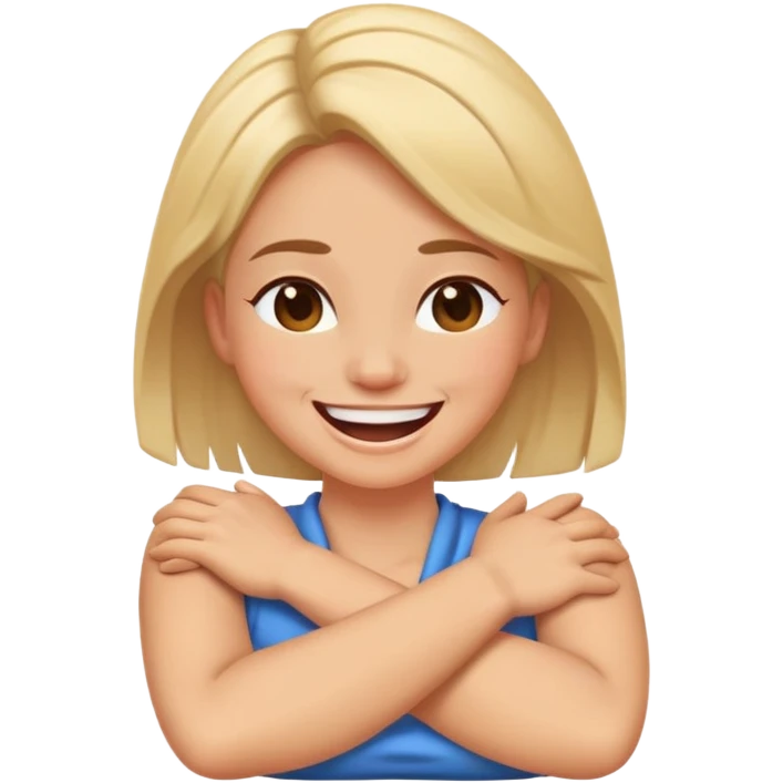 women with crossed arms around neck laughing  emoji