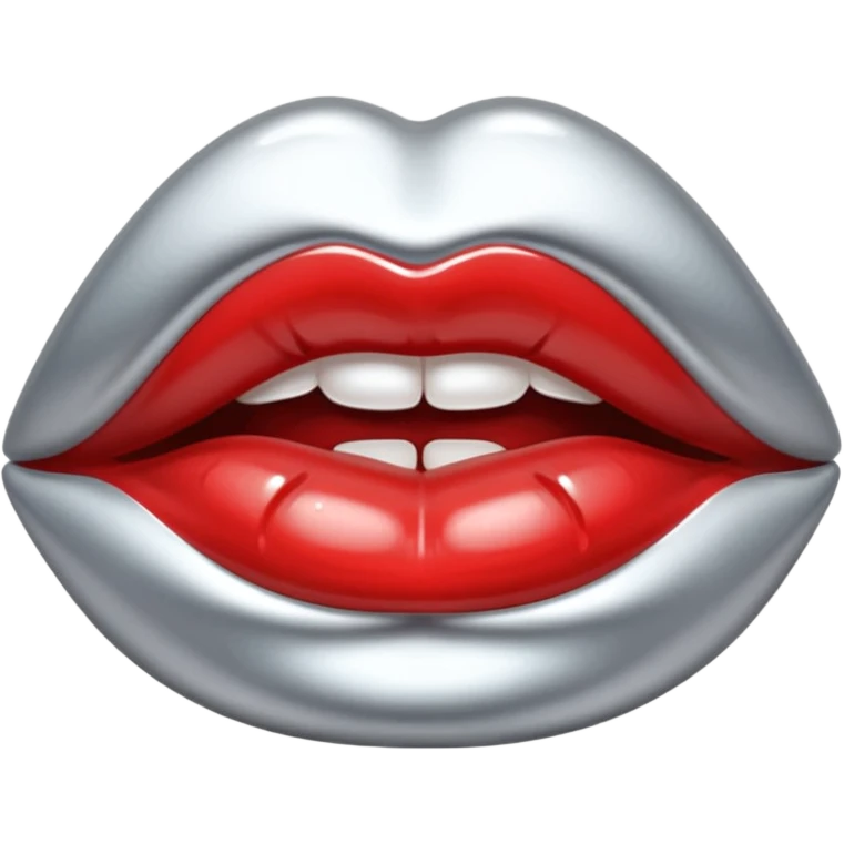 slightly parted lips, silver chrome material, glossy wet shine, seductive aesthetic emoji