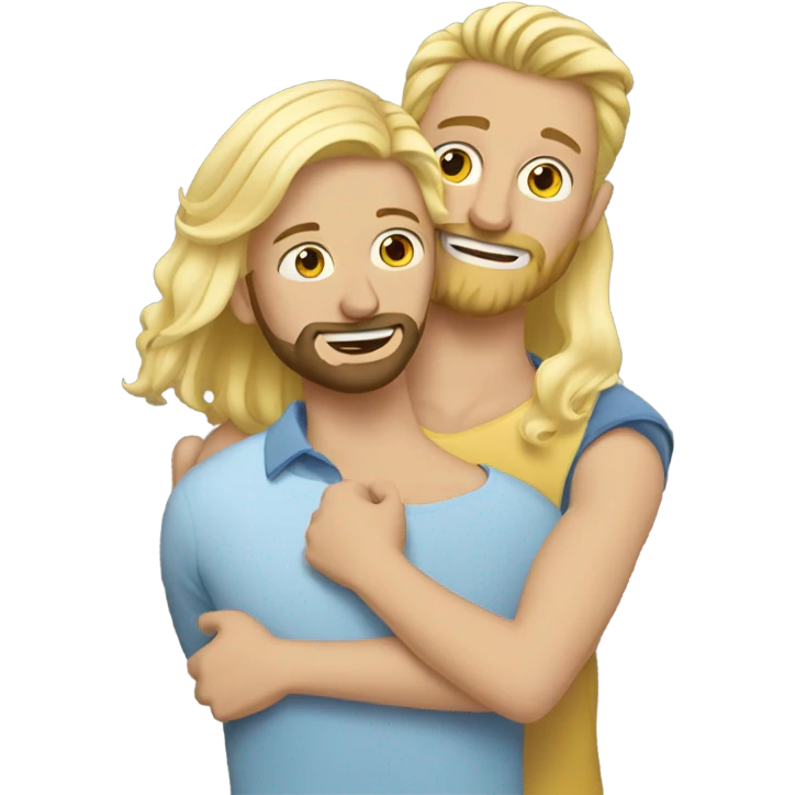 blonde woman long hair, hugging a blonde man with beard. he short hair emoji
