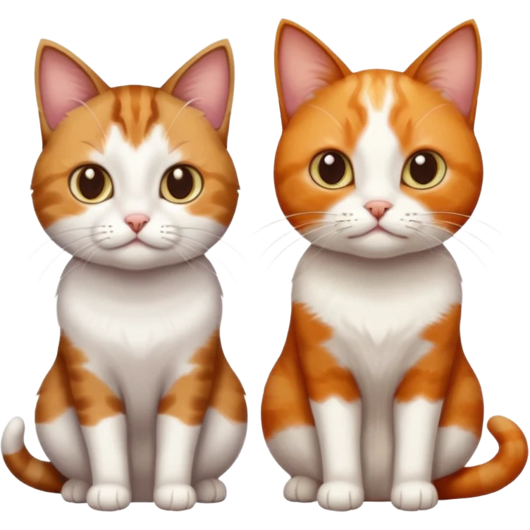 3 different coloured small cats including a dark brown tabby and white, and a patchy calico, and a ginger and white emoji