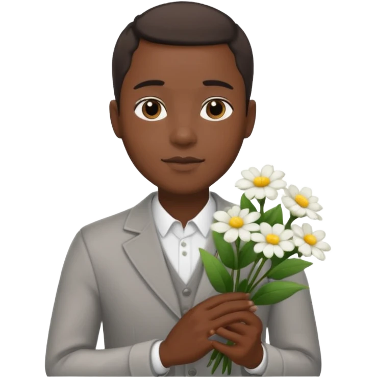black man holding white flowers in their hands emoji